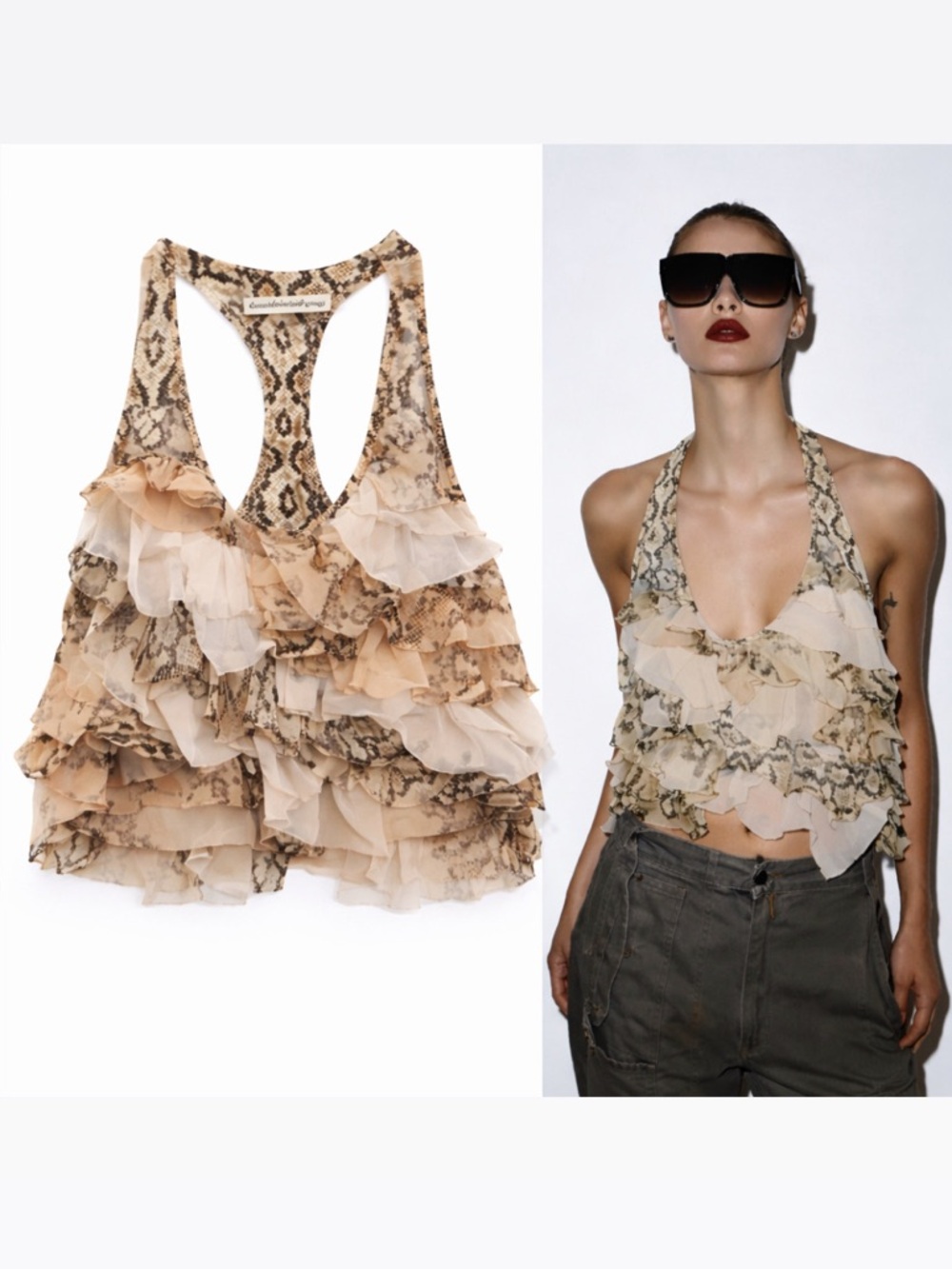 Zara Snakeskin Print Ruffle Tiered Halter Top Size S NWT ❤️